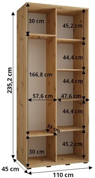 Skriňa s posuvnými dverami so zrkadlom Lanko 2 110 cm 45 cm hĺbky — 7