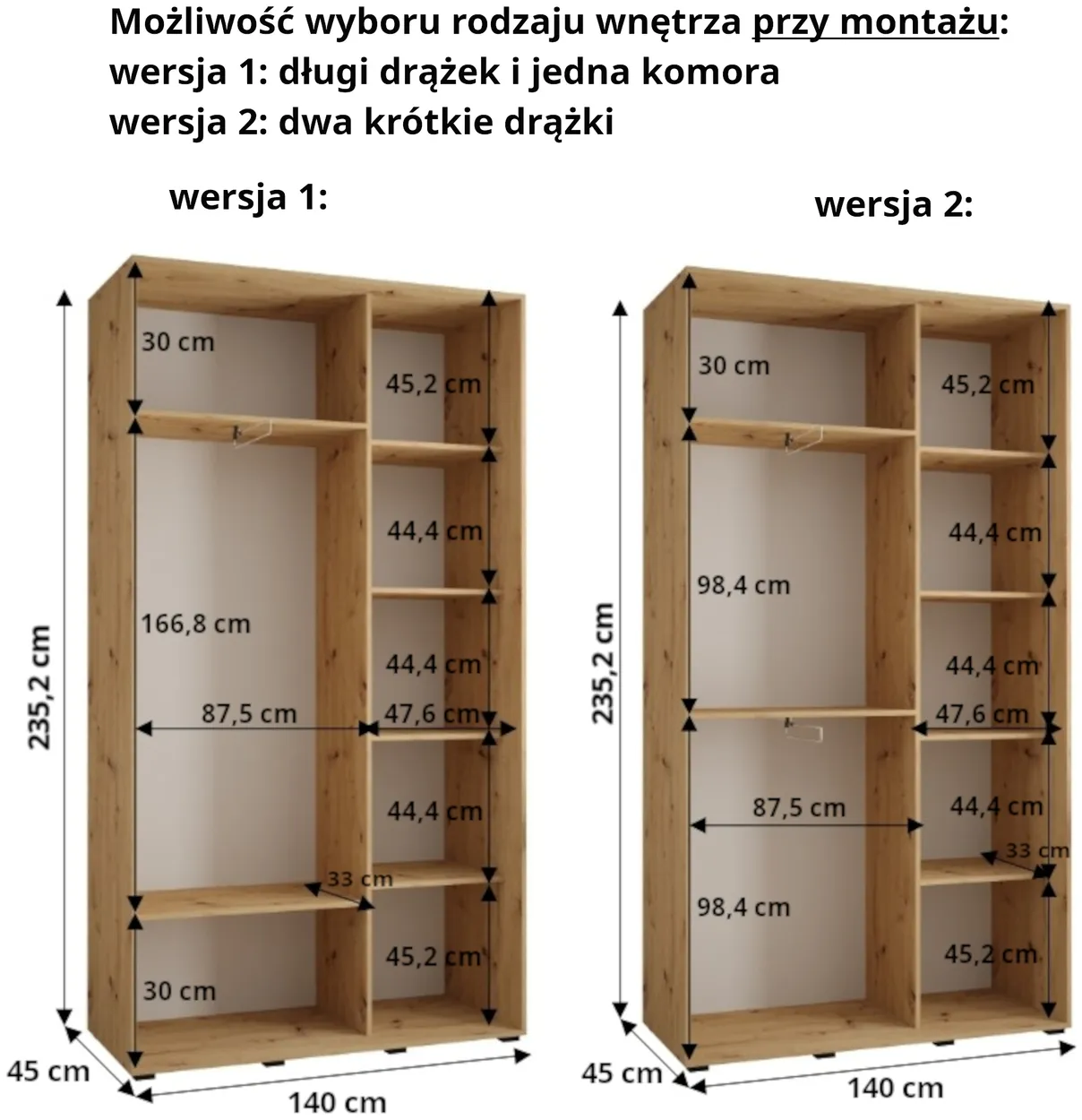 Skriňa s posuvnými dverami so zrkadlom Dakota 11 140 cm 45 cm hĺbky — 4