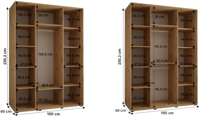 Skriňa s posuvnými dverami so zrkadlom Davos 5 160 cm 60 cm hĺbky — 2