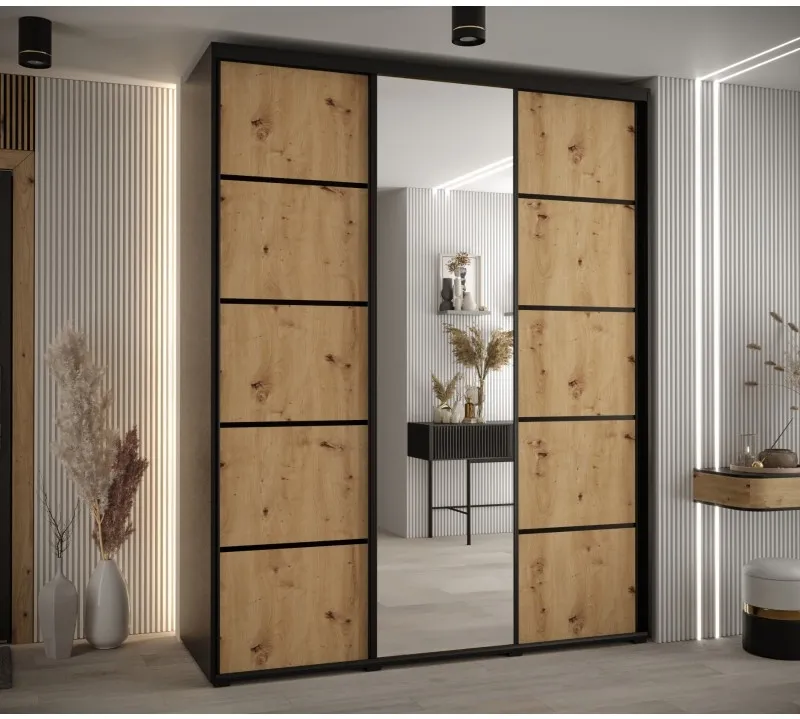 Skriňa s posuvnými dverami so zrkadlom Cannes 5 200 cm 60 cm hĺbky — 2