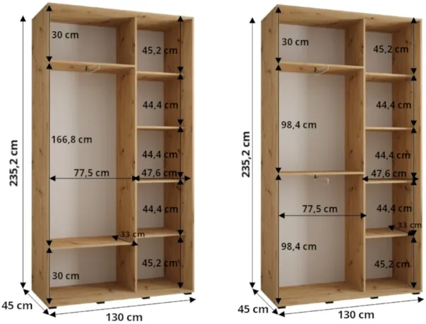 Skriňa s posuvnými dverami so zrkadlom Davos 5 130 cm 45 cm hĺbky — 4