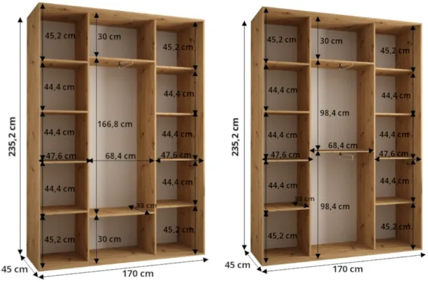 Skriňa s posuvnými dverami so zrkadlom Davos 5 170 cm 45 cm hĺbky — 4