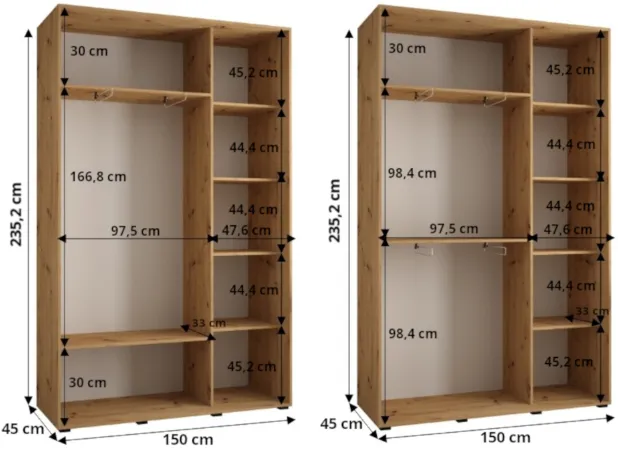 Skriňa s posuvnými dverami so zrkadlom Davos 5 150 cm 45 cm hĺbky — 4