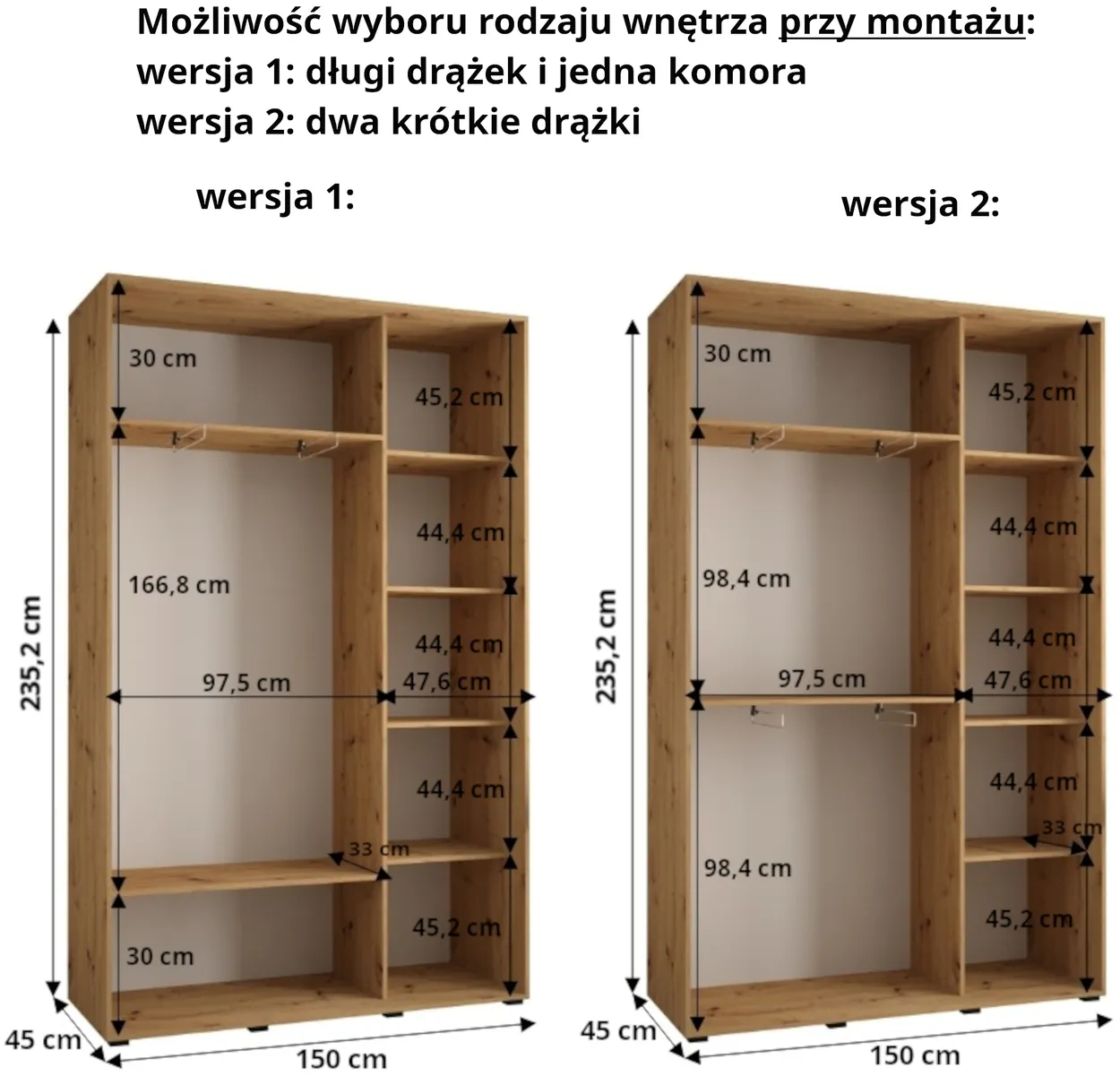 Skriňa s posuvnými dverami so zrkadlom vysoká Davos 3 150 hĺbka 45 cm — 4