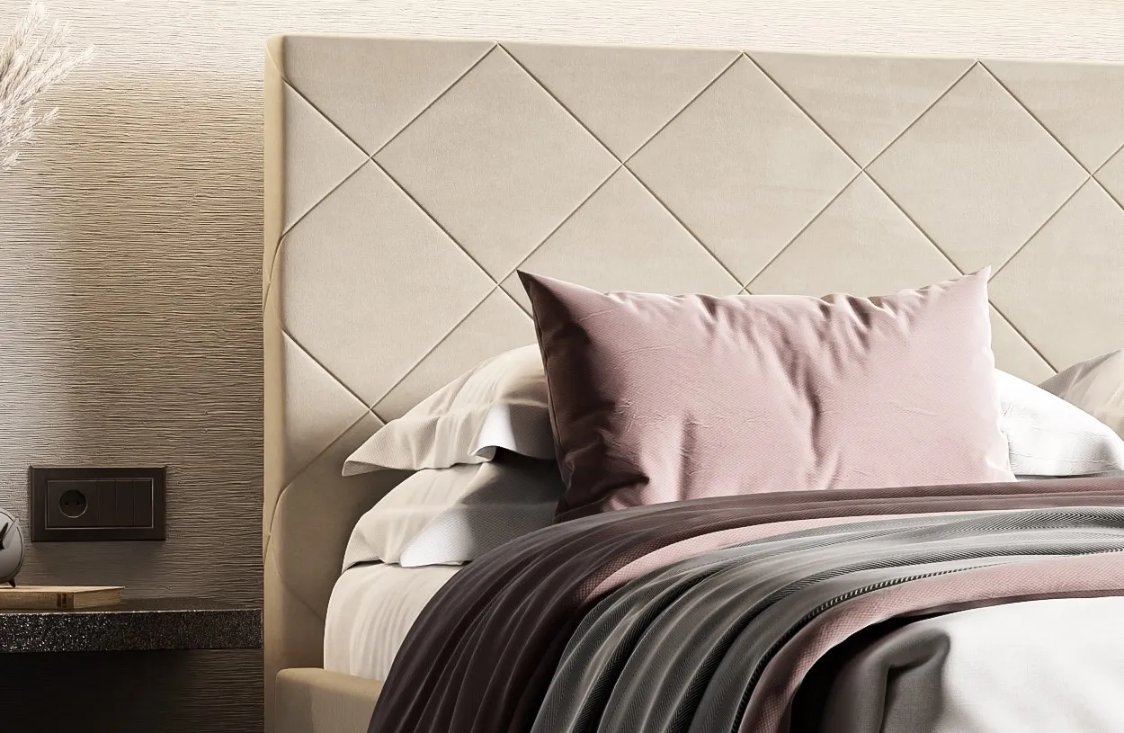 Čalúnená posteľ Slim 160x200 s roštom a elegantným čelom postele — 2