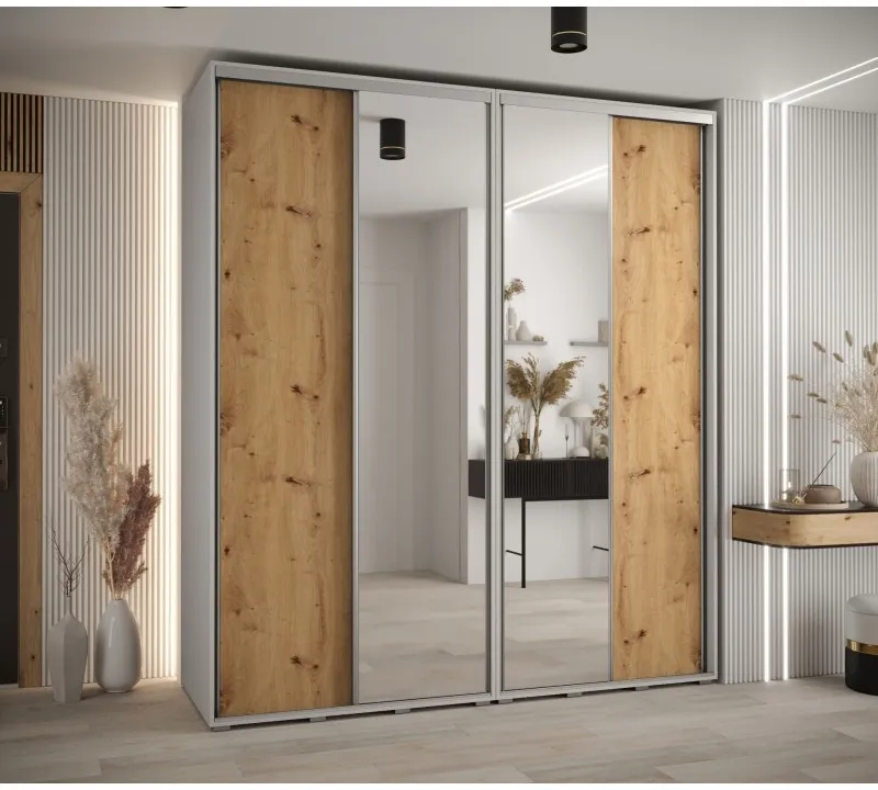 Šatní skriňa s posuvnými dverami so zrkadlom vysoká Davos 3 210 hĺbka 60 cm — 2