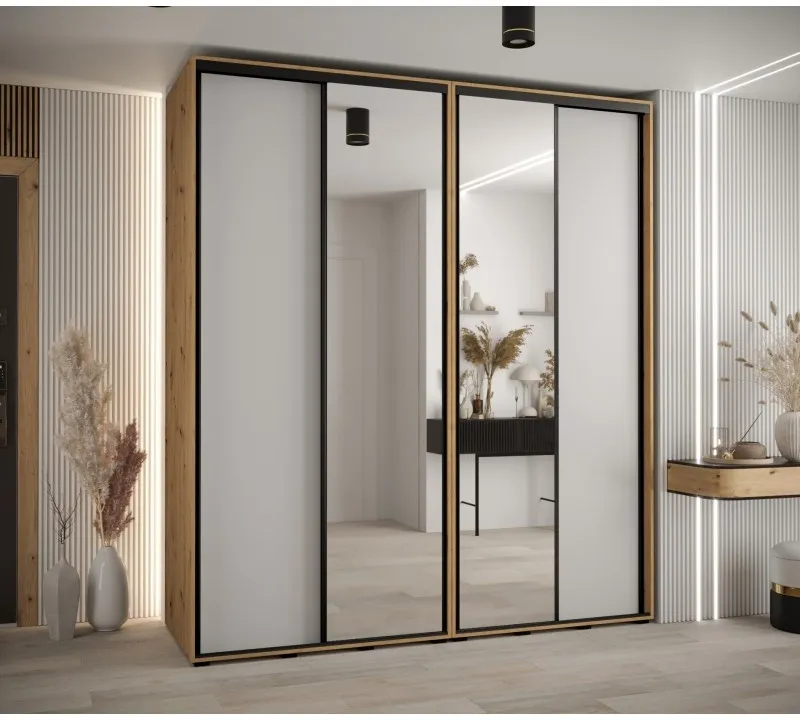 Šatní skriňa s posuvnými dverami so zrkadlom vysoká Davos 3 210 hĺbka 60 cm — 2