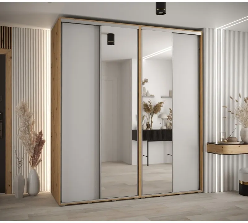 Šatní skriňa s posuvnými dverami so zrkadlom vysoká Davos 3 210 hĺbka 60 cm — 2