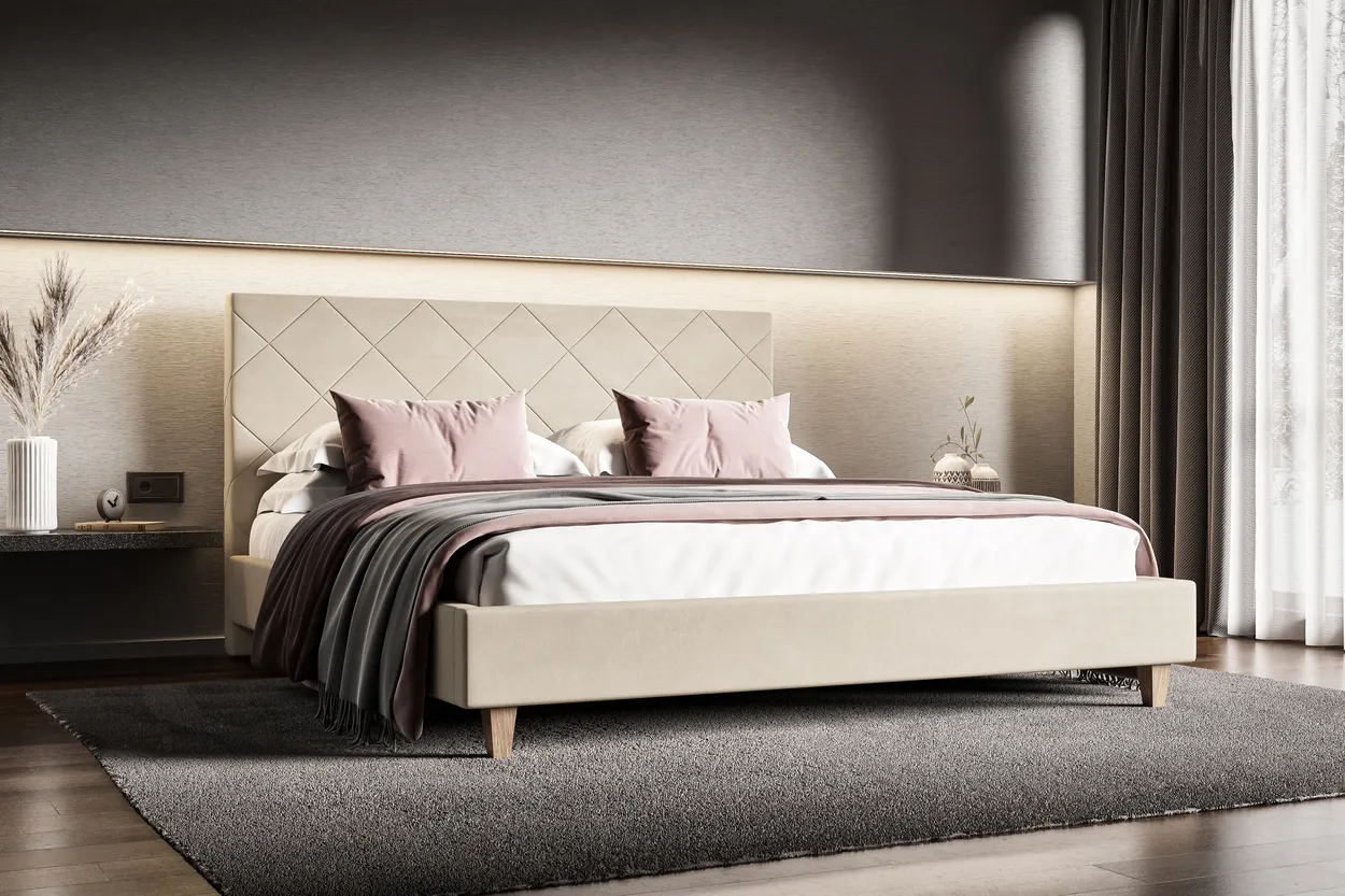 Čalúnená posteľ Slim 140x200 s roštom a elegantným čelom postele — 4