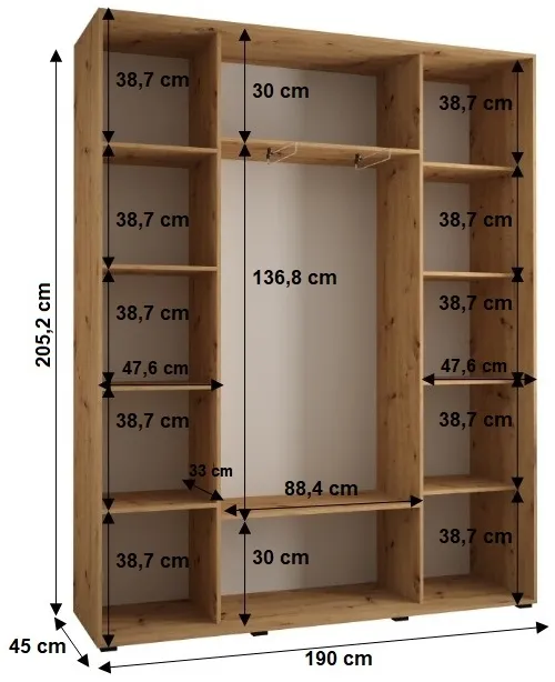 Skriňa s posuvnými dverami so zrkadlom Cannes 5 190 cm 45 cm hĺbky — 3