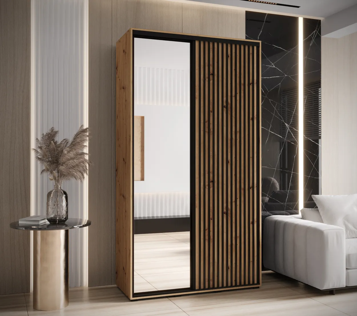 Skriňa s posuvnými dverami so zrkadlom Sapporo 2 130 cm 60 cm — 2