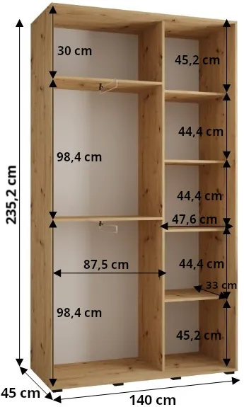 Skriňa s posuvnými dverami Lanko 1 140 cm 45 cm hĺbky — 7