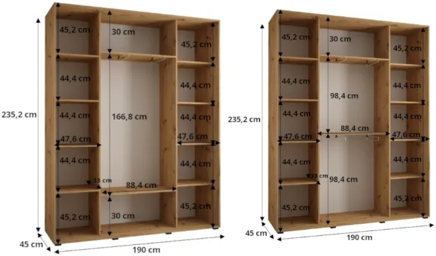 Skriňa s posuvnými dverami so zrkadlom Davos 5 190 cm 45 cm hĺbky — 4