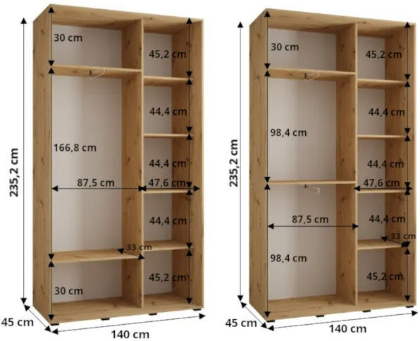 Skriňa s posuvnými dverami so zrkadlom Davos 5 140 cm 45 cm hĺbky — 4