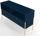 Elegantný tmavomodrý TV stolík Polka na zlatých nožičkách