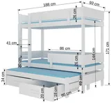 Poschodová posteľ trojmiestna s matracmi Etapo 180