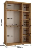 Skriňa s posuvnými dverami so zrkadlom Lanko 2 150 cm 45 cm hĺbky