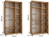Skriňa s posuvnými dverami so zrkadlom Davos 5 130 cm 45 cm hĺbky