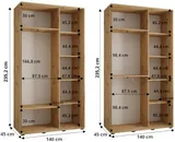 Skriňa s posuvnými dverami so zrkadlom Davos 5 140 cm 45 cm hĺbky