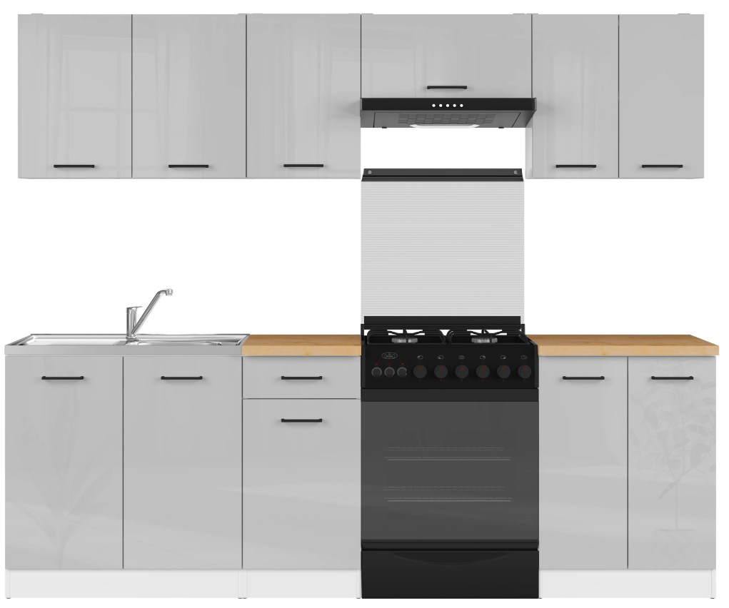 Levně Kuchyňská linka Junona Line 240 cm bez desky - Black Red White - BRW