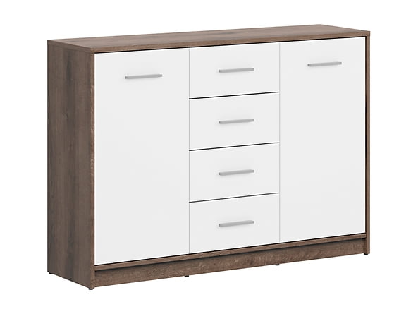 

Prostorná komoda s dvířky a zásuvkami do obývacího pokoje Nepo Plus - Black Red White - BRW