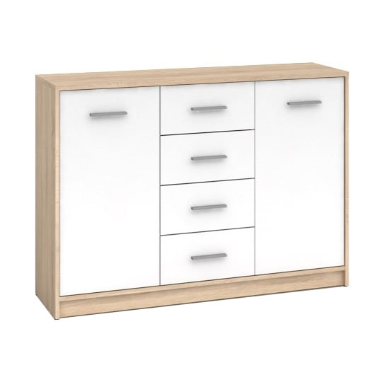 Prostorná komoda s dvířky a zásuvkami do obývacího pokoje Nepo Plus - Black Red White - BRW