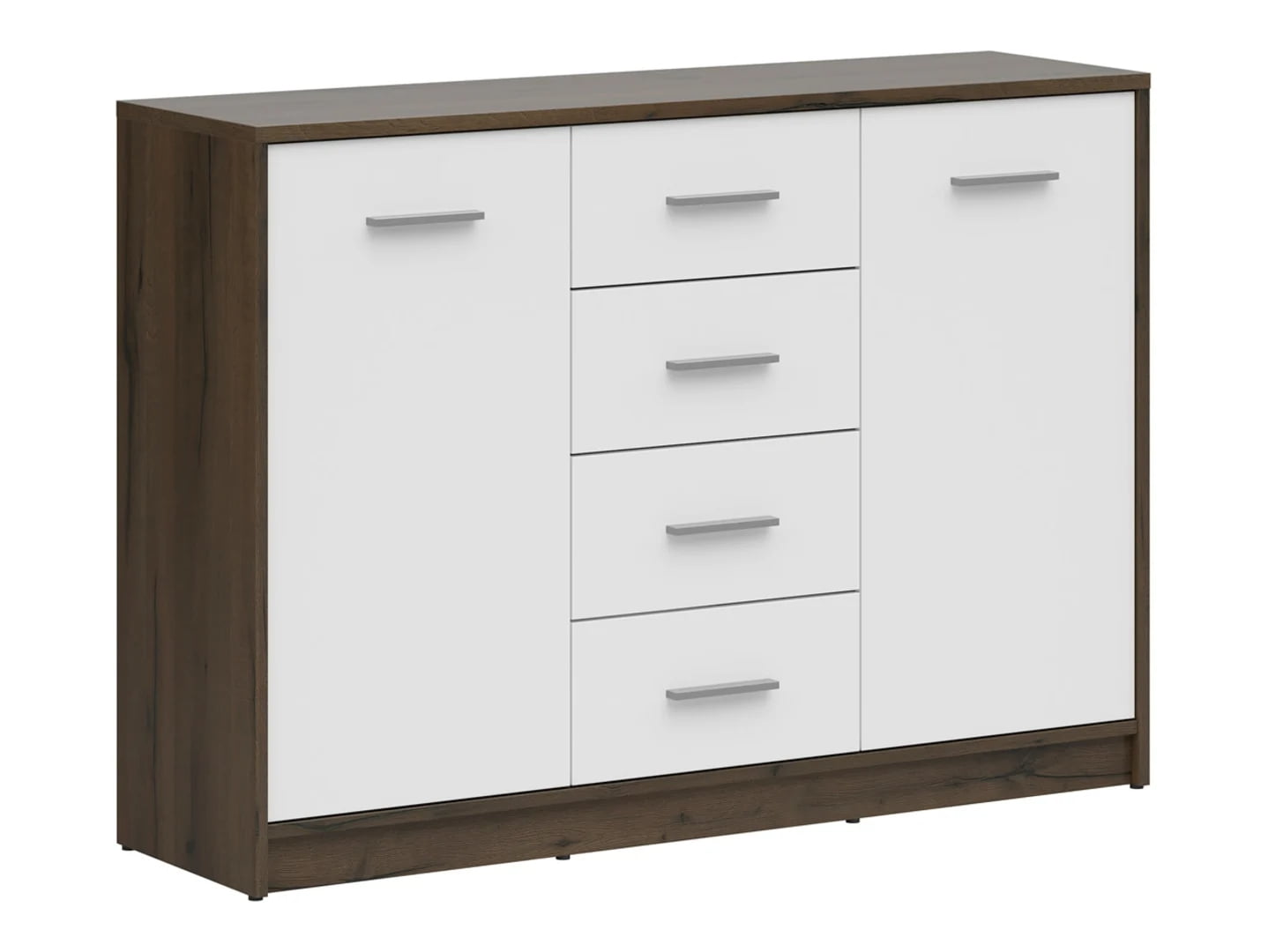 

Prostorná komoda s dvířky a zásuvkami do obývacího pokoje Nepo Plus - Black Red White - BRW