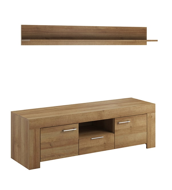 

Moderní TV stolek v sadě se závěsnou policí do obývacího pokoje Sky - Meble Piaski