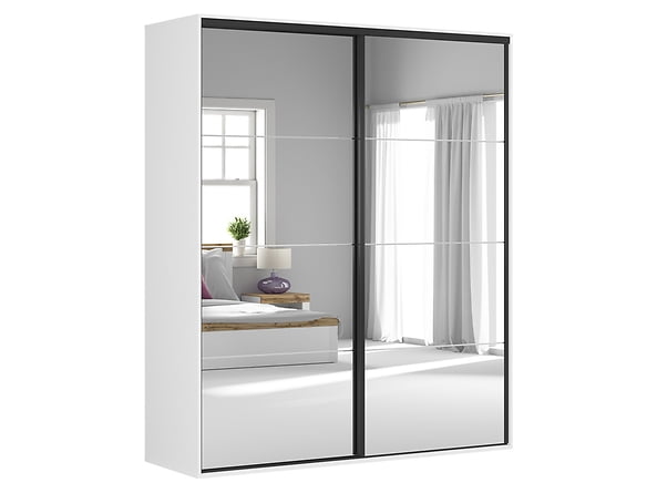 

Moderní šatní skříň 200 s posuvnými dveřmi se zrcadlem do ložnice Flex - Black Red White - BRW