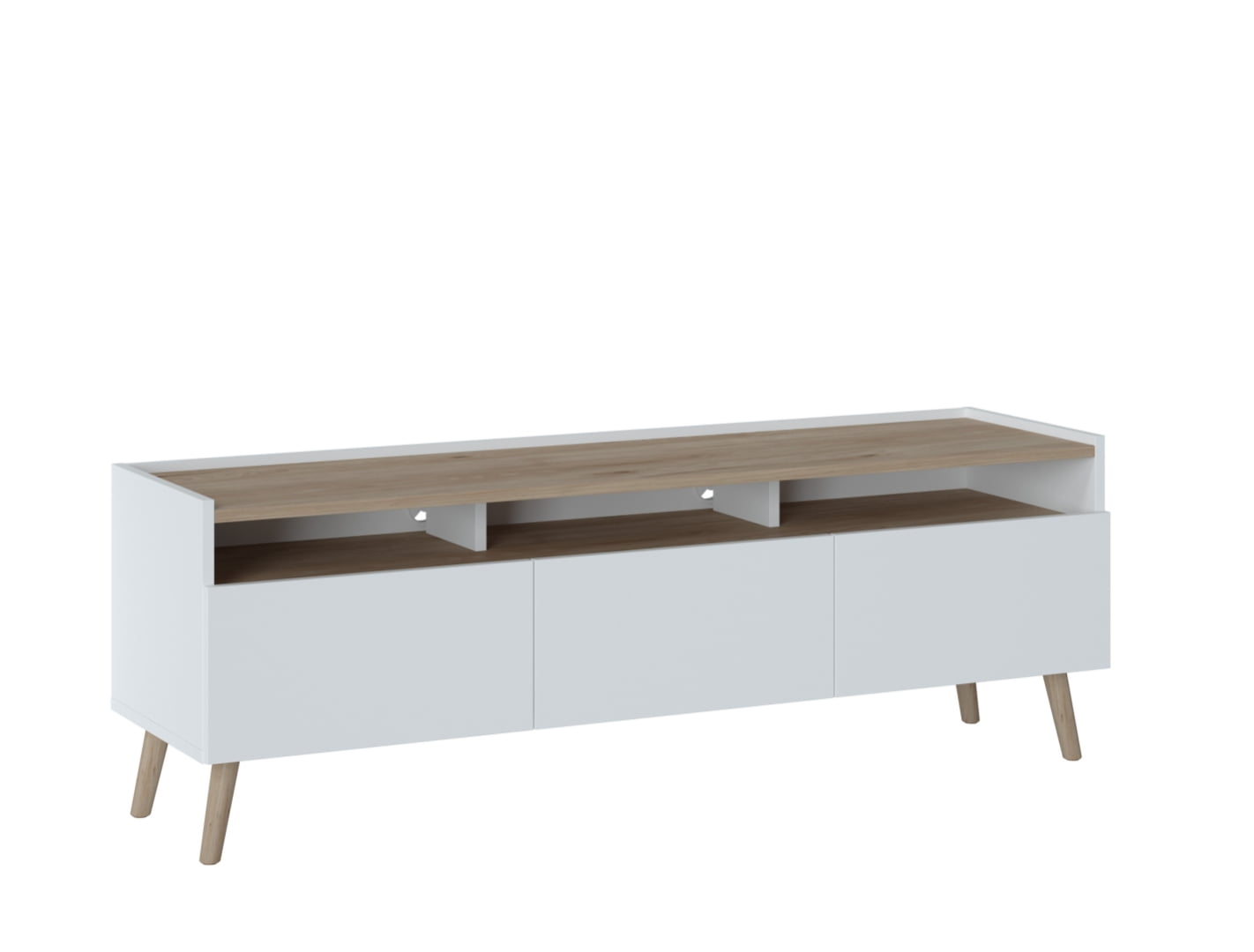 

Moderní TV stolek se zásuvkami a otevřenými výklenky do obývacího pokoje Skandi - Meble Wojcik