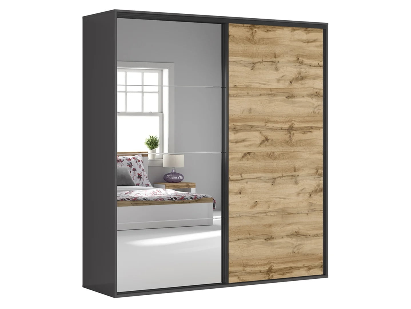 

Velká šatní skříň 220 s posuvnými dveřmi do ložnice Flex - Black Red White - BRW