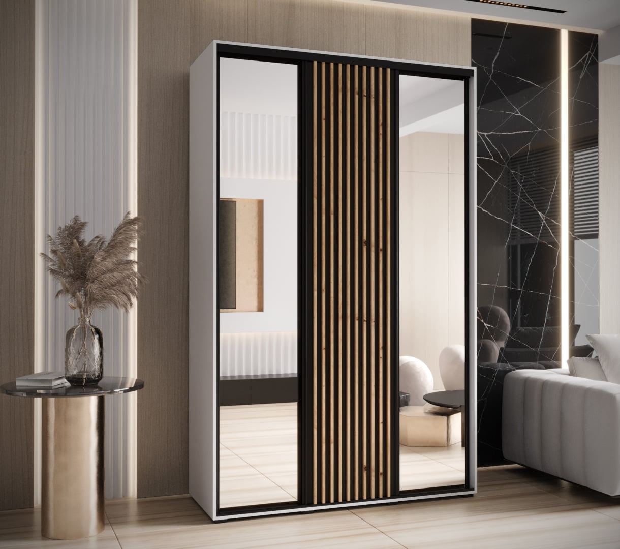 Levně Šatní skříň s posuvnými dveřmi a zrcadlem Sapporo 2 160, hloubka 60 cm - Abiks Meble
