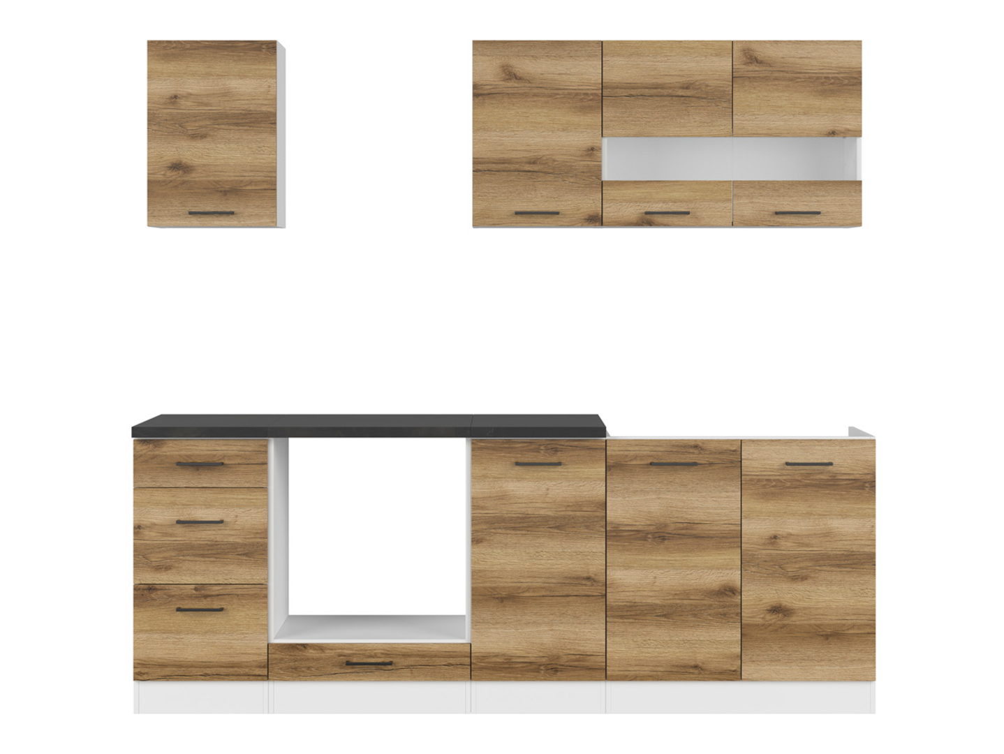 Levně Kuchyňská linka Junona Line 220 cm bez desky - Black Red White - BRW