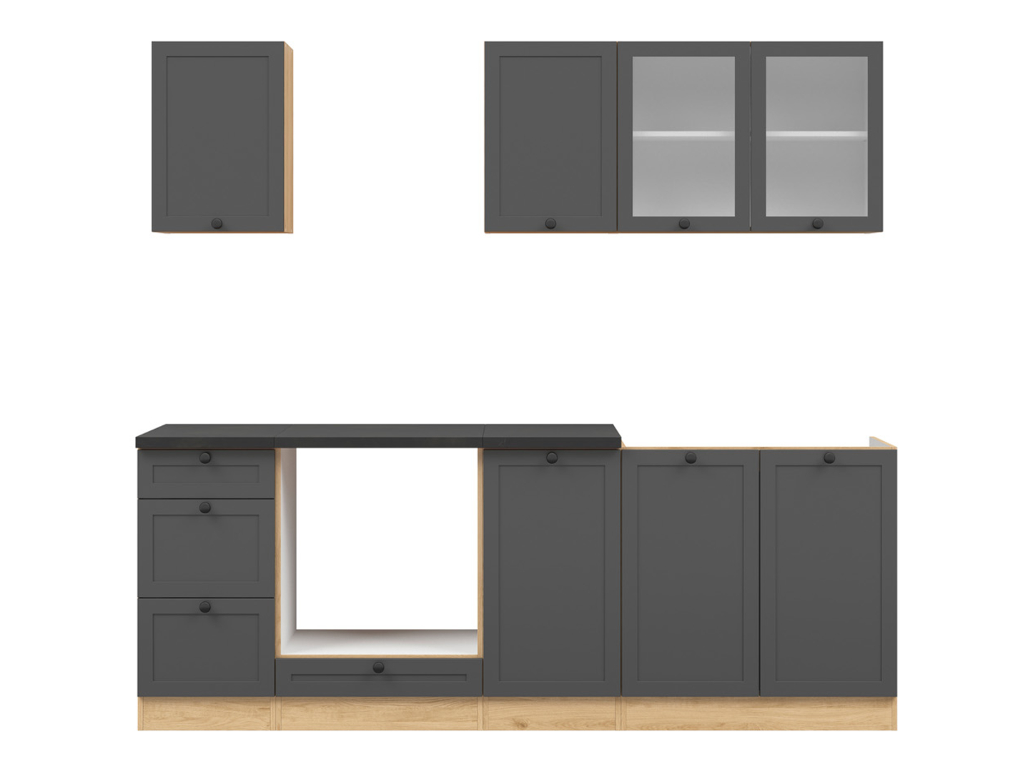 Levně Kuchyňská linka Junona Line 220 cm s pracovní deskou - Black Red White - BRW