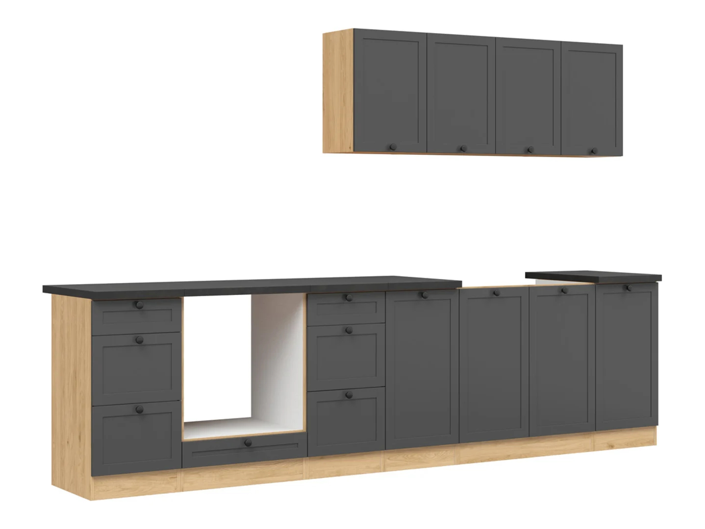 Levně Kuchyňská linka Junona Line 300 cm s pracovní deskou - Black Red White - BRW