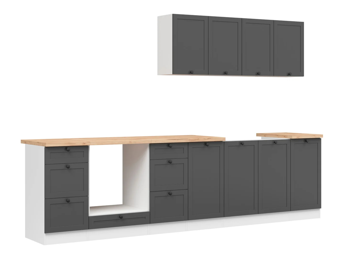 Levně Kuchyňská sestava Junona Line 300 cm s pracovní deskou - Black Red White - BRW