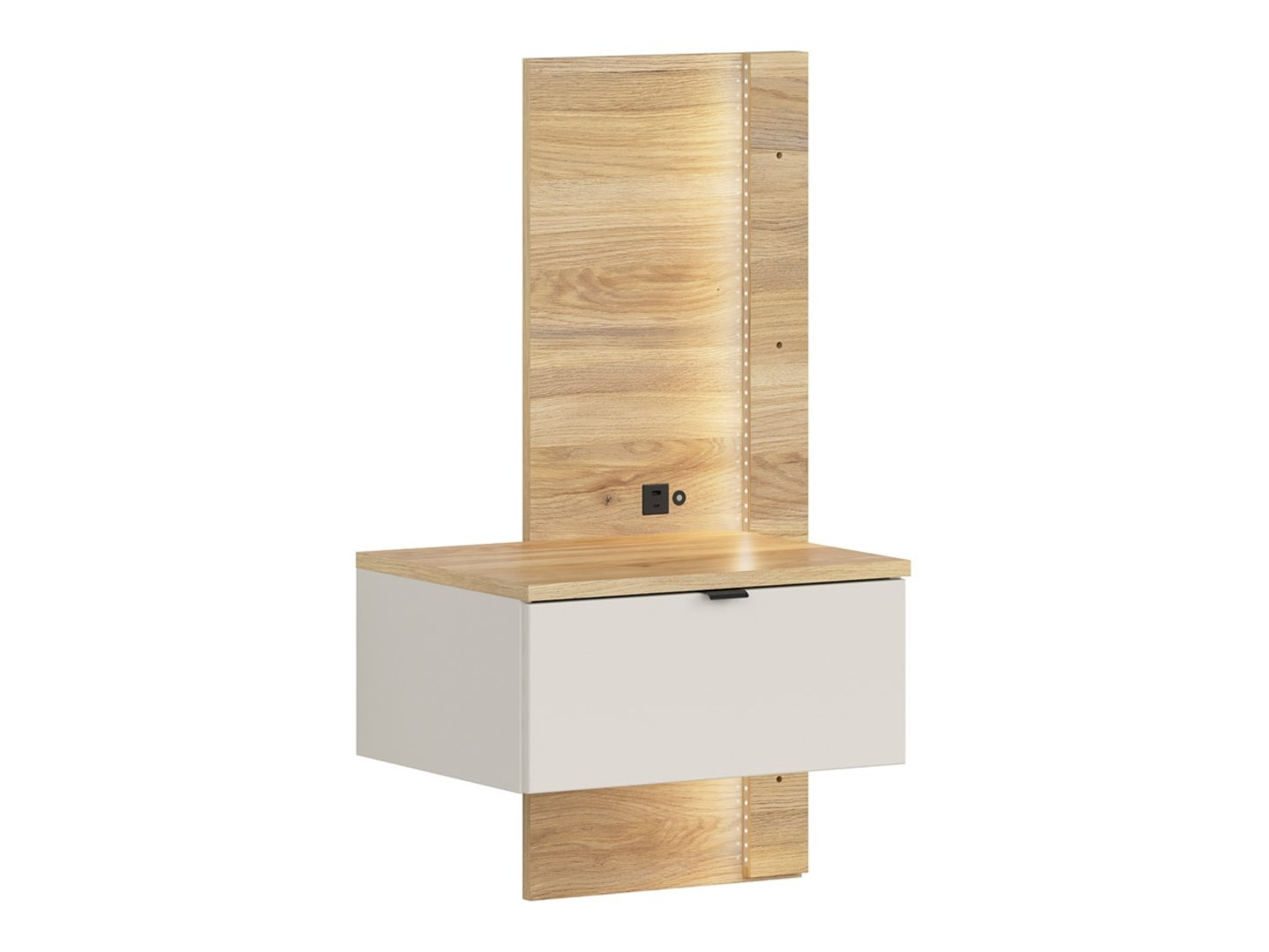 Levně Noční stolek Glamour levý se zásuvkou, LED osvětlením a USB portem k posteli - Black Red White - BRW