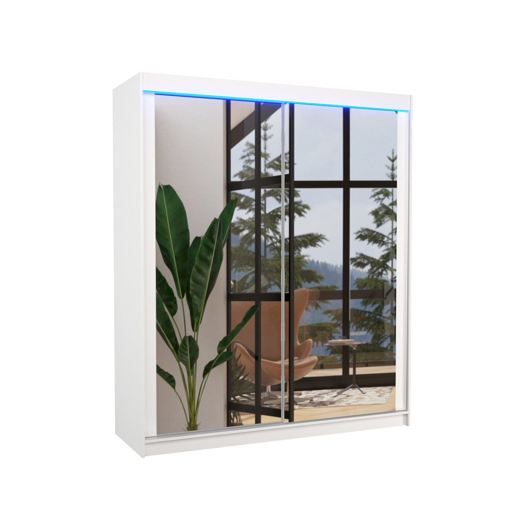 Levně Šatní skříň Morgan 180 cm se zrcadlem a LED osvětlením - ADRK FURNITURE