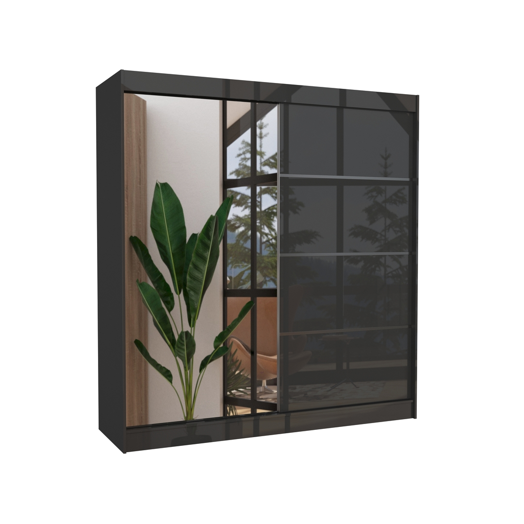 Levně Šatní skříň s posuvnými dveřmi se zrcadlem Gilton 200 cm - ADRK FURNITURE