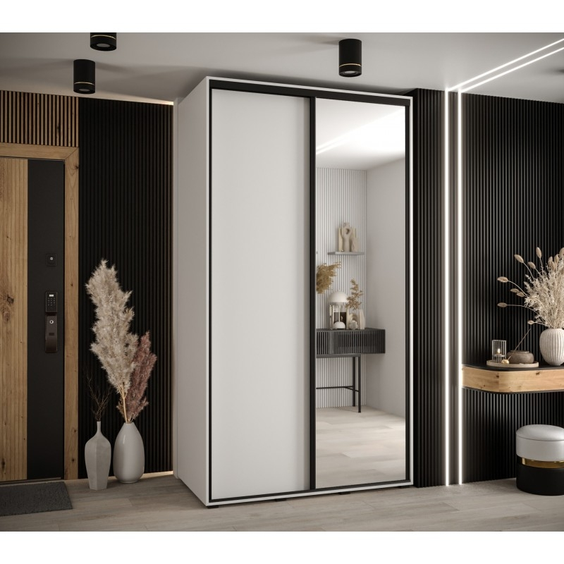 Vysoká šatní skříň s posuvnými dveřmi a zrcadlem Davos 3 130, hloubka 60 cm, výška 235,2 cm - Abiks Meble