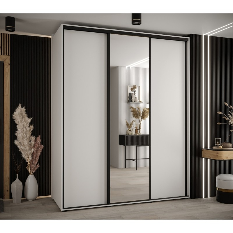 Levně Vysoká šatní skříň s posuvnými dveřmi a zrcadlem Davos 3 190, hloubka 60 cm, výška 235,2 cm - Abiks Meble