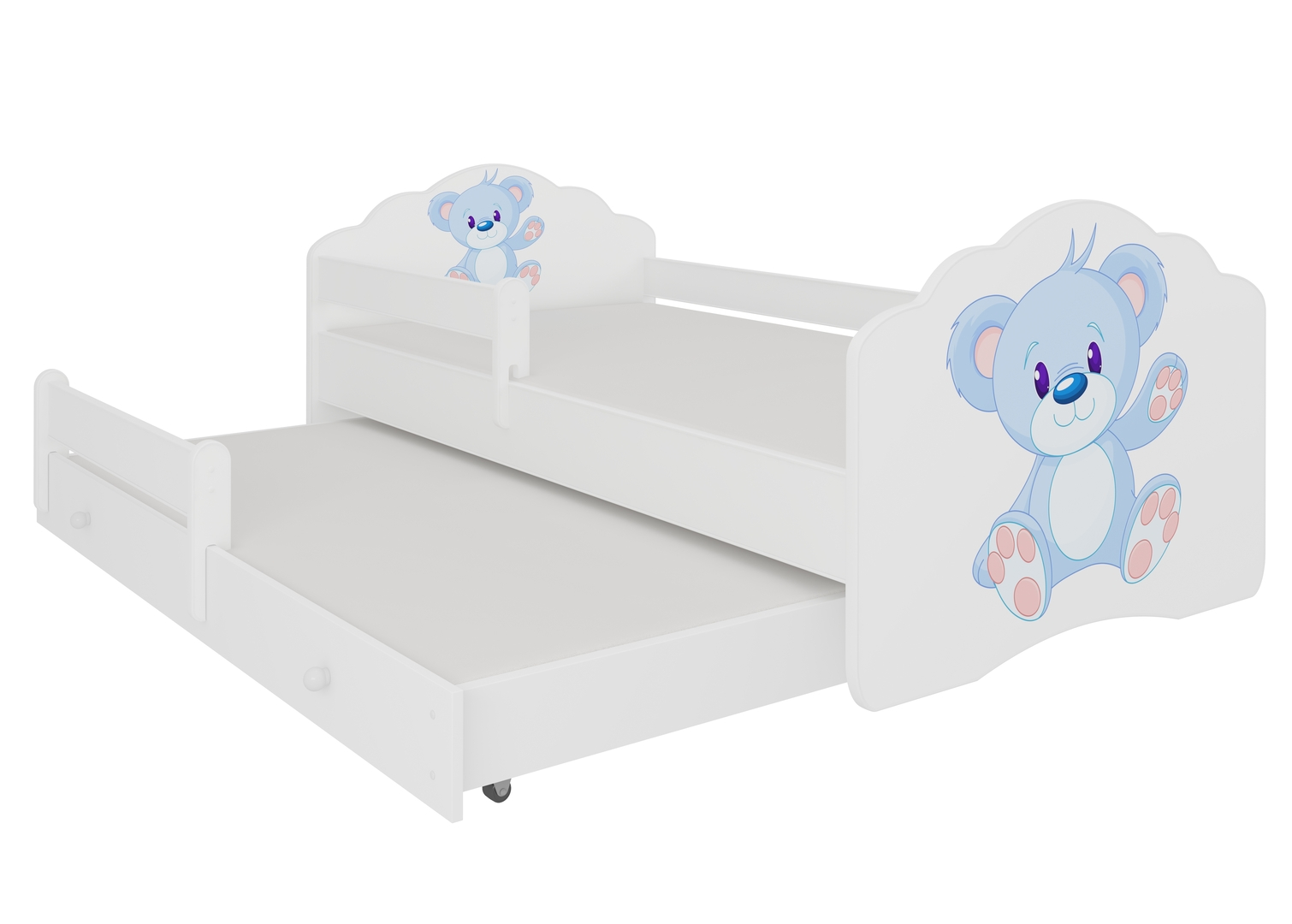 Levně Dvoulůžko se zábrankou a matracemi Casimo Blue Bear II 160 cm - ADRK FURNITURE