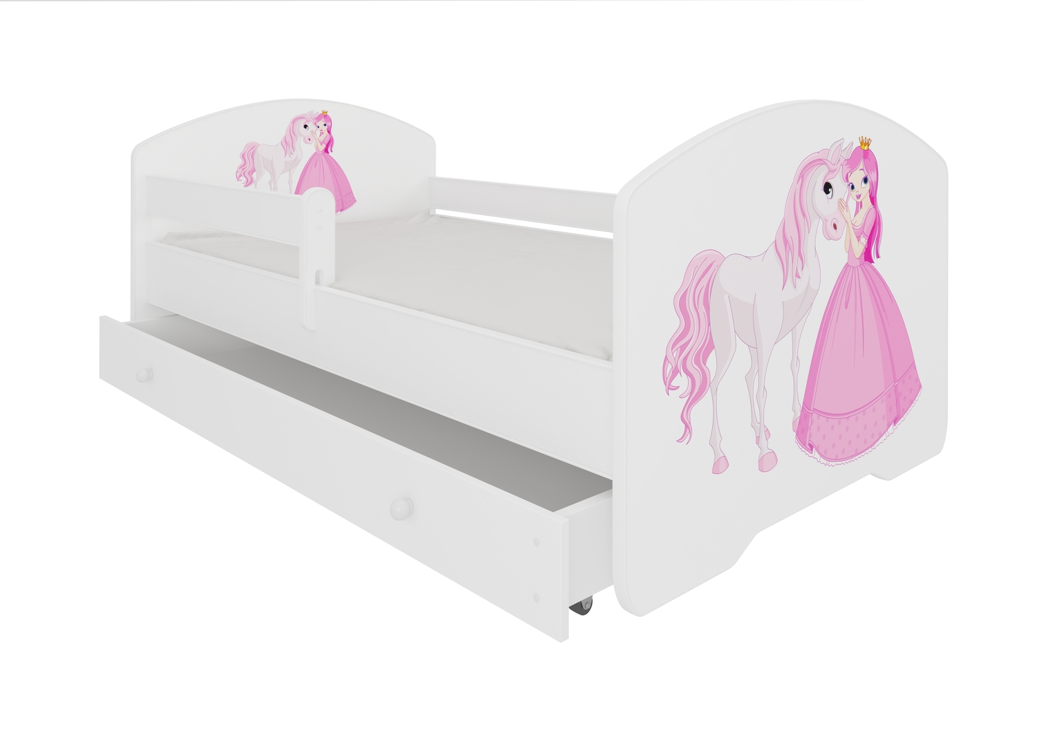 Levně Postel s matrací, zábranou a zásuvkou Pepe Princess And Horse 160 - ADRK FURNITURE