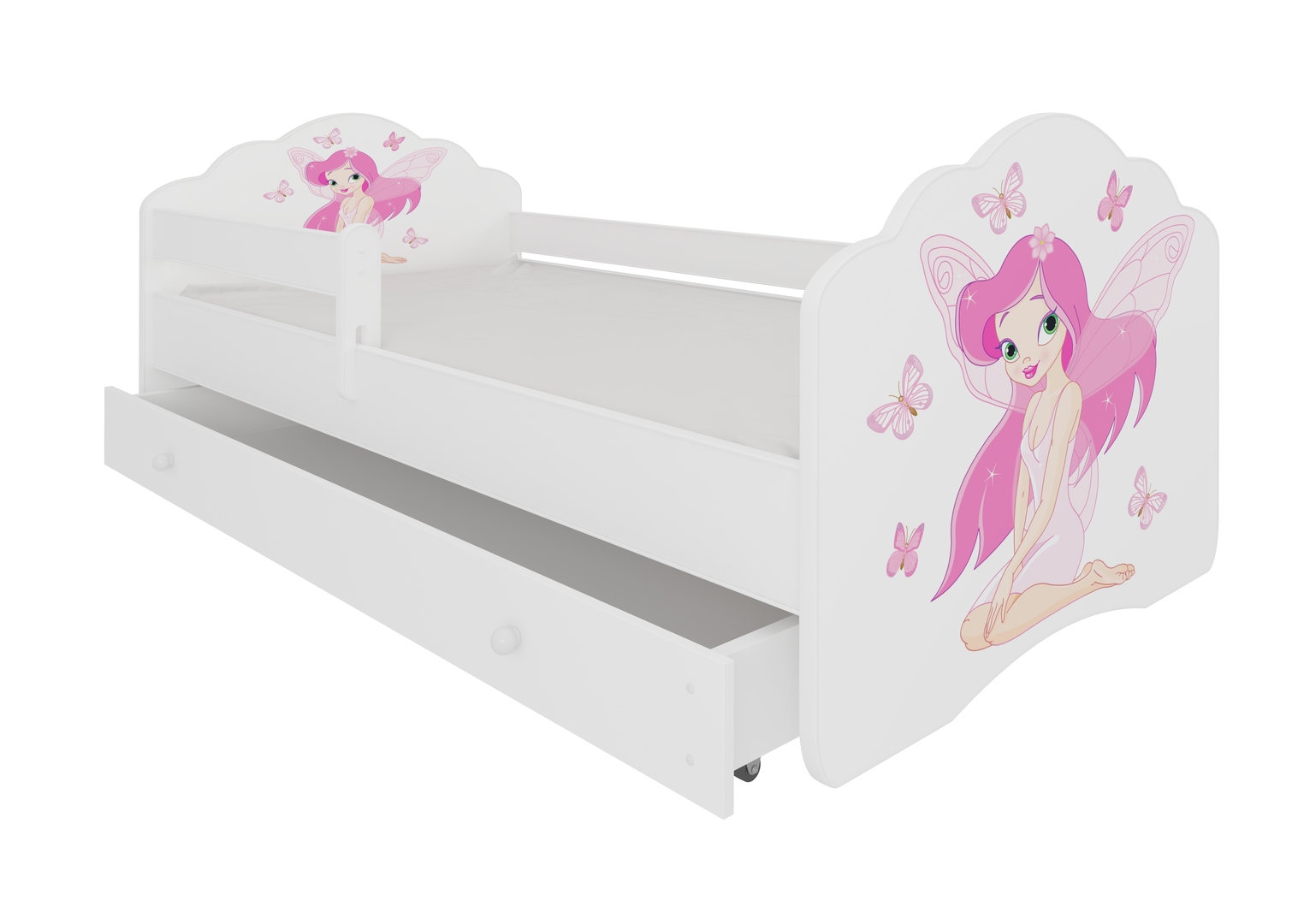 Levně Postel s matrací, zábranou a zásuvkou Casimo Girl With Wings 160 cm - ADRK FURNITURE