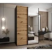Skriňa s posuvnými dverami so zrkadlom Lux 3 160 Svetlohnedé drevo Čierna