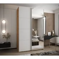 Skriňa s posuvnými dverami so zrkadlom Lux 3 160 Svetlohnedé drevo Biela