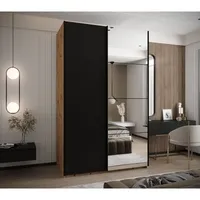 Skriňa s posuvnými dverami so zrkadlom Lux 3 160 Svetlohnedé drevo Čierna