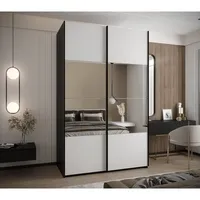 Skriňa s posuvnými dverami so zrkadlom Lux 4 160 Biela Čierna