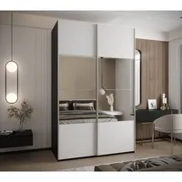 Skriňa s posuvnými dverami so zrkadlom Lux 4 160 Biela Čierna