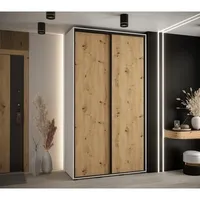 Posuvná skriňa Davos 1 140 cm 45 cm hĺbky Svetlohnedé drevo Biela Čierna
